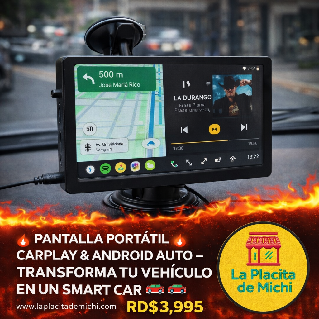 🔥🚗 PANTALLA PORTÁTIL CARPLAY & ANDROID AUTO – TRANSFORMA TU VEHÍCULO EN UN SMART CAR 🚗🔥 (Cod. B500W)

💰RD$3,995