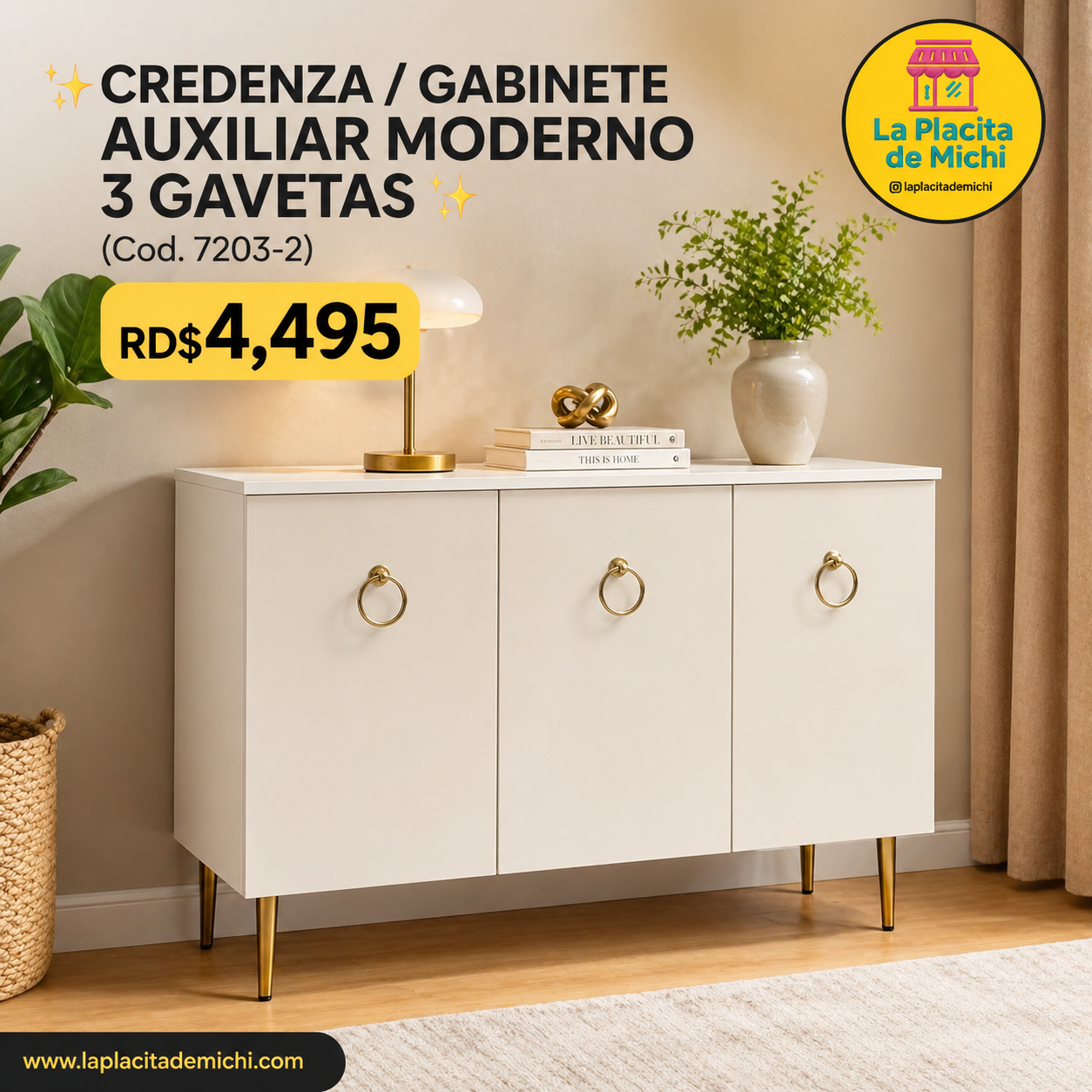 ✨ CREDENZA / GABINETE AUXILIAR MODERNO  3 GAVETAS ✨ (Cod. 7203-2)

💰RD$4,495