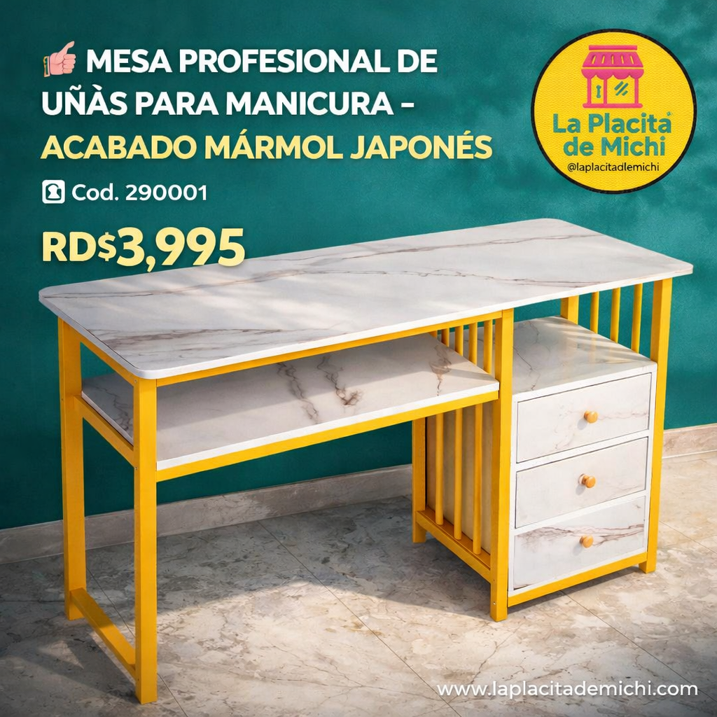 💅 MESA PROFESIONAL DE UÑAS PARA MANICURA – ACABADO MÁRMOL JAPONÉS
🆔 Cod. 290001

💰 RD$3,995

Medidas: 100*40*76
