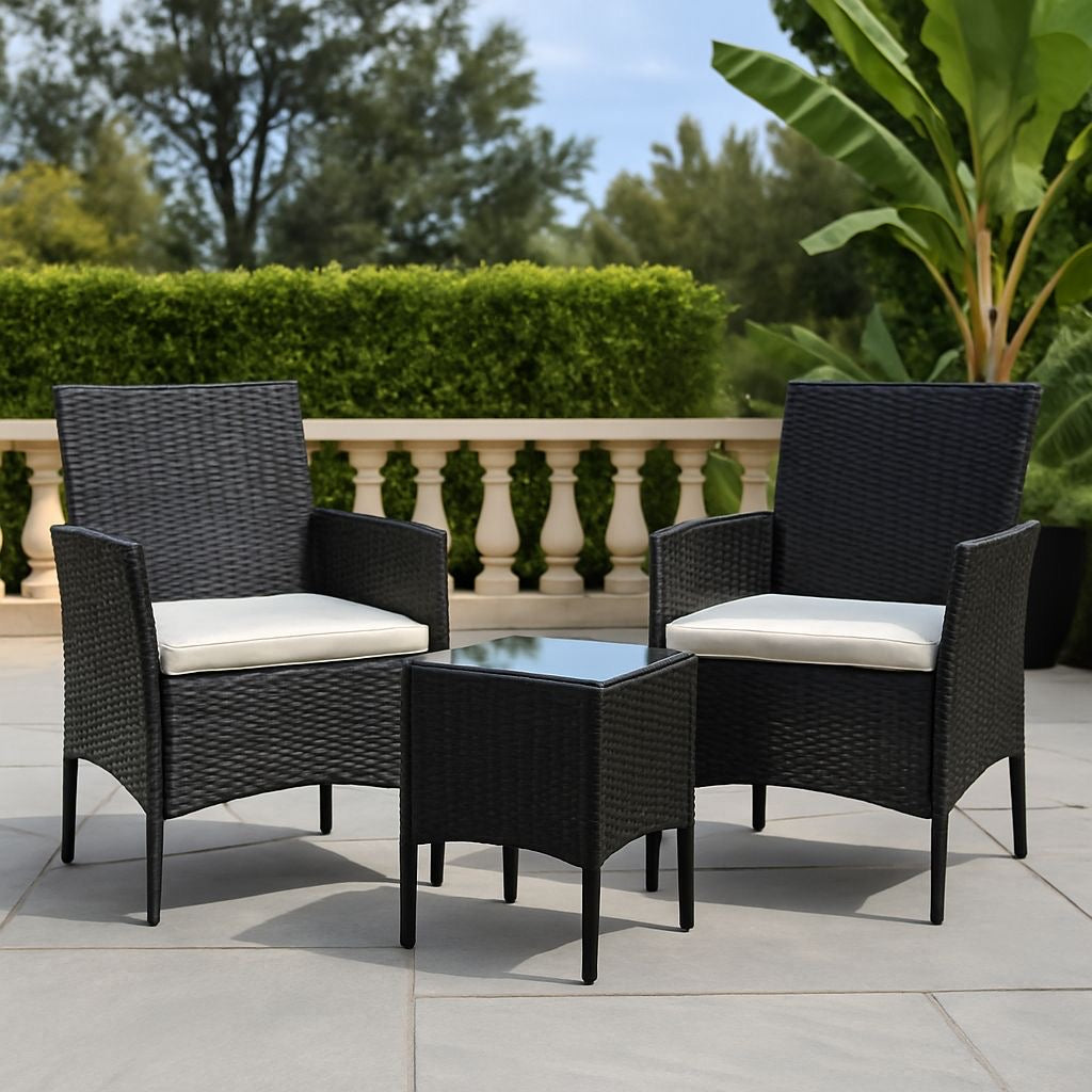 ⭐ Set de Terraza 3 Piezas – Ratán Sintético Premium (Cod.881108-1 Negro) 

💰 RD$8,995