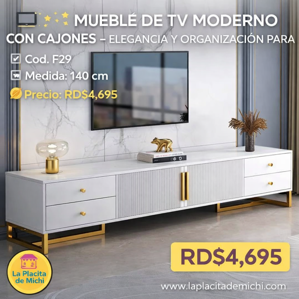 📺✨ MUEBLE DE TV MODERNO CON CAJONES – ELEGANCIA Y ORGANIZACIÓN PARA TU SALA ✨📺
🆔 Cod. F29
📏 Medida: 140 cm

💰 Precio: RD$4,695