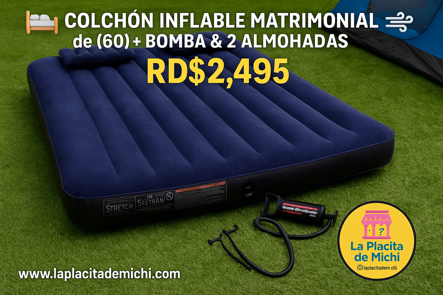 🛏️💨 Colchón Inflable Matrimonial de (60)+ Bomba & 2 Almohadas 💨🛏️

💰RD$2,495