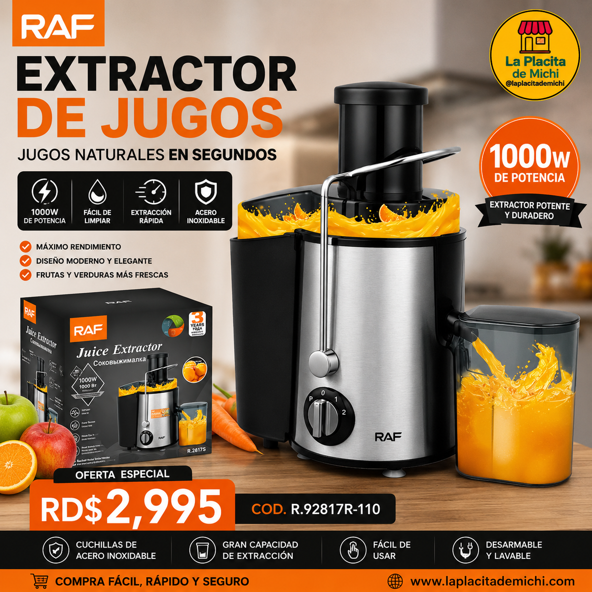 🍊⚡ EXTRACTOR DE JUGOS RAF 1000W – JUGOS NATURALES EN SEGUNDOS ⚡🍎

🆔 Cod. R.92817R-110

💰 RD$2,995