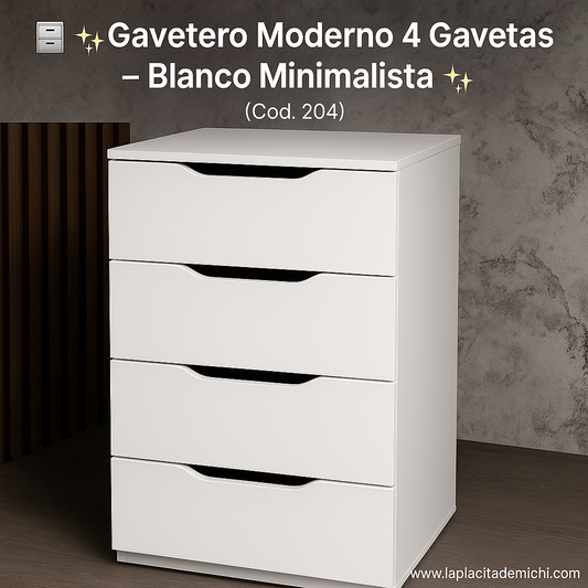 Mesita de Noche 🗄️✨ Gavetero Moderno 4 Gavetas – Blanco Minimalista ✨🗄️
(Cod. 204)