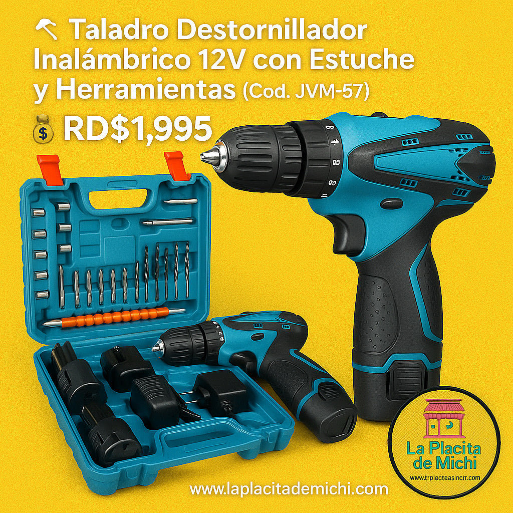 🔧 Taladro Destornillador Inalámbrico 12V con Estuche y Herramientas (Cod. JVM-57)

💰 RD$1,995