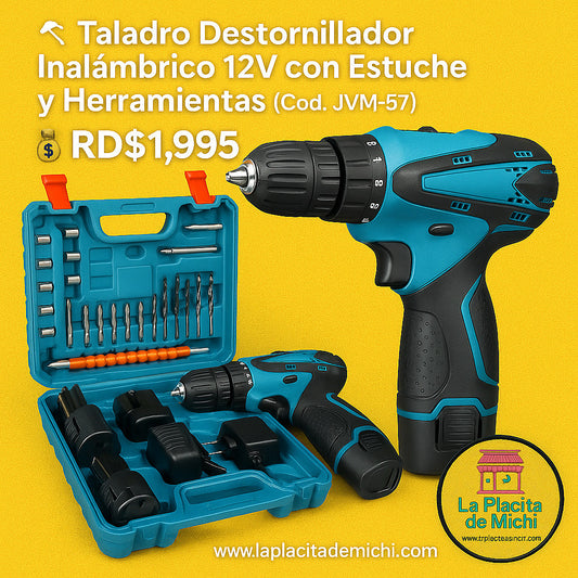 🔧 Taladro Destornillador Inalámbrico 12V con Estuche y Herramientas (Cod. JVM-57)

💰 RD$1,995