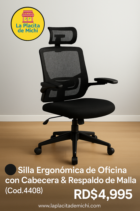 🖤 Silla Ergonómica de Oficina con Cabecera & Respaldo de Malla (Cod.4408)
💰RD$4,995
