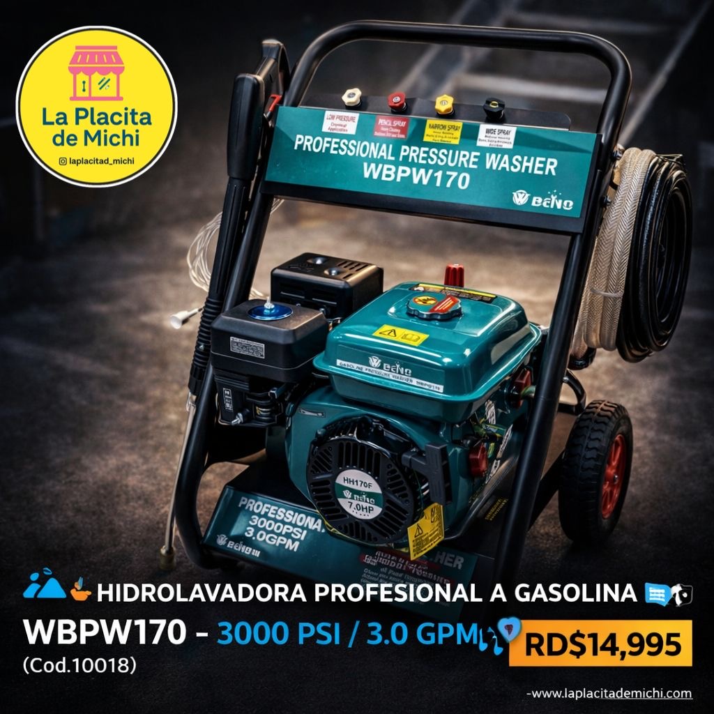 💦🔥 HIDROLAVADORA PROFESIONAL A GASOLINA ⛽️ WBPW170 – 3000 PSI / 3.0 GPM🔥💦 (Cod.10018)

💰RD$14,995