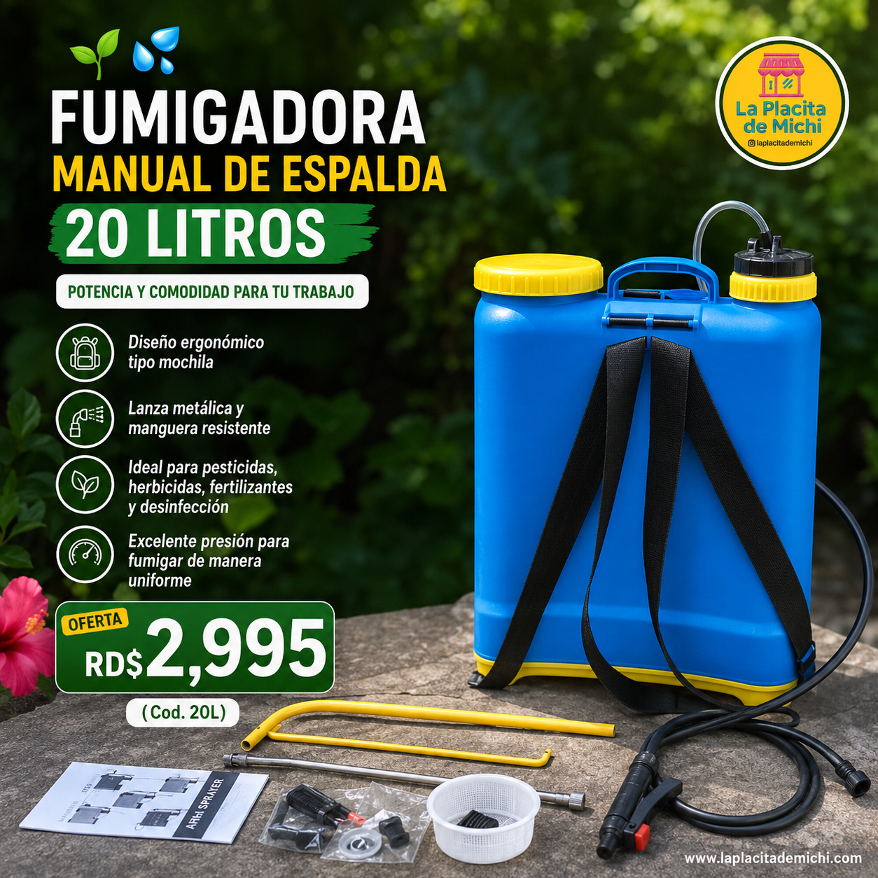 🌱💦 FUMIGADORA MANUAL DE ESPALDA 20 LITROS – POTENCIA Y COMODIDAD PARA TU TRABAJO 💦🌱 (Cod. 20L)

💰RD$2,995