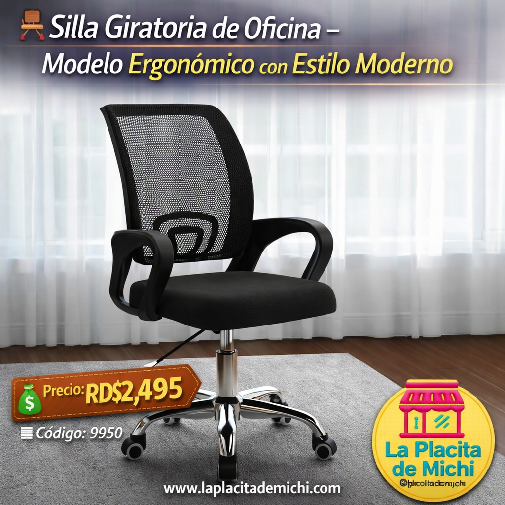 🪑 Silla Giratoria de Oficina (9050) – Modelo Ergonómico con Estilo Moderno
💰Precio: RD$2,495