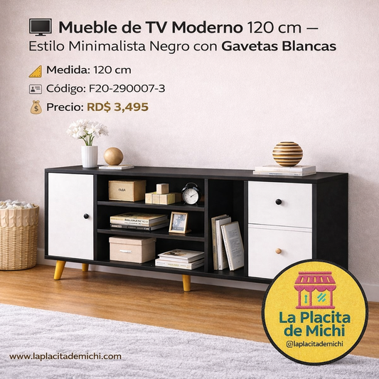 📺 Mueble de TV Moderno 120 cm – Estilo Minimalista Negro con Gavetas Blancas

📐 Medida: 120 cm
🆔 Código: F20-290007-3
💰 Precio: RD$ 3,495