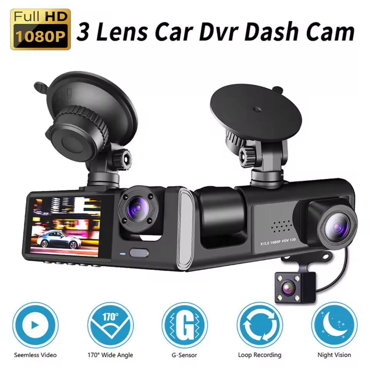 🚗💥 ¡Protege tu vehículo con esta Dashcam 1080P HD de 3 lentes! (wifi)
(Cod.1080)