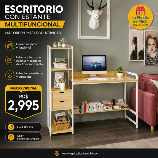 🪑✨ ESCRITORIO CON ESTANTE MULTIFUNCIONAL – MÁS ORDEN, MÁS PRODUCTIVIDAD ✨🪑
🆔 Cod. 88003
🎨 Color: Blanco con Amarillo

💰 Precio: RD$2,995
