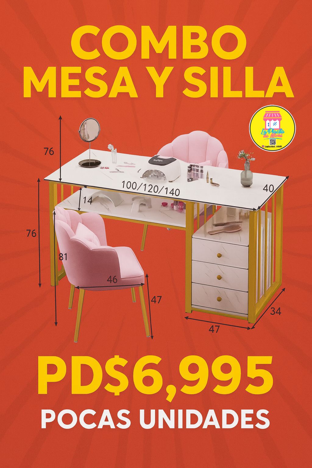 💅✨ Combo Mesa (290001) + Silla de Uñas Profesional (16-2) ✨💺
Ideal para tu salón con estilo y comodidad 👌