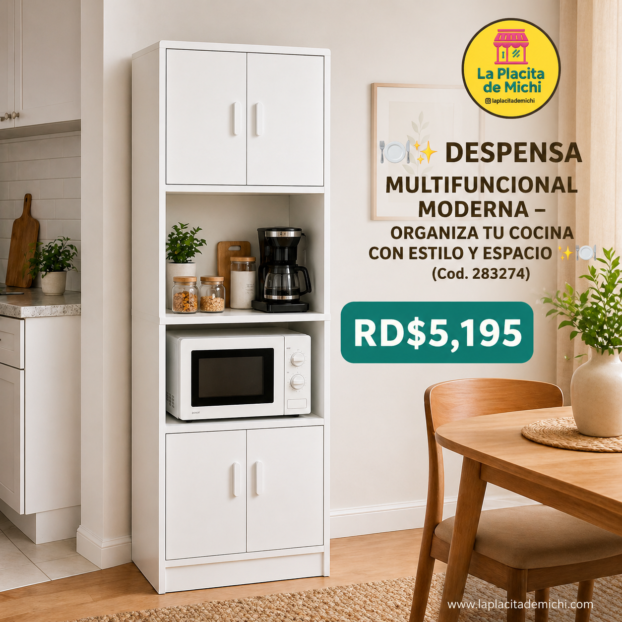 🍽️✨ *DESPENSA MULTIFUNCIONAL MODERNA – ORGANIZA TU COCINA CON ESTILO Y ESPACIO*✨🍽️ (Cod. 283274 Blanca )

💰RD$5,195