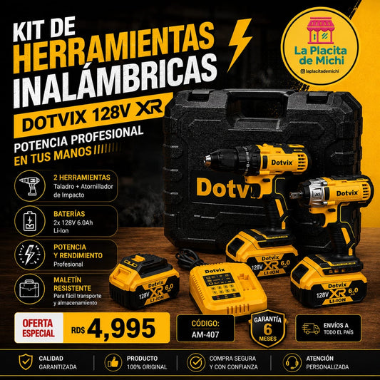 🔧⚡ KIT DE HERRAMIENTAS INALÁMBRICAS DOTVIX 128V XR – POTENCIA PROFESIONAL EN TUS MANOS ⚡🔧
COD AM-407

💰RD$4,995