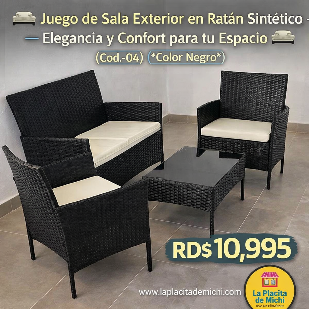 🛋️ Juego de Sala Exterior en Ratán Sintético – Elegancia y Confort para tu Espacio 🛋️ (Cod.-04) (*Color Negro* 

💰RD$10,995