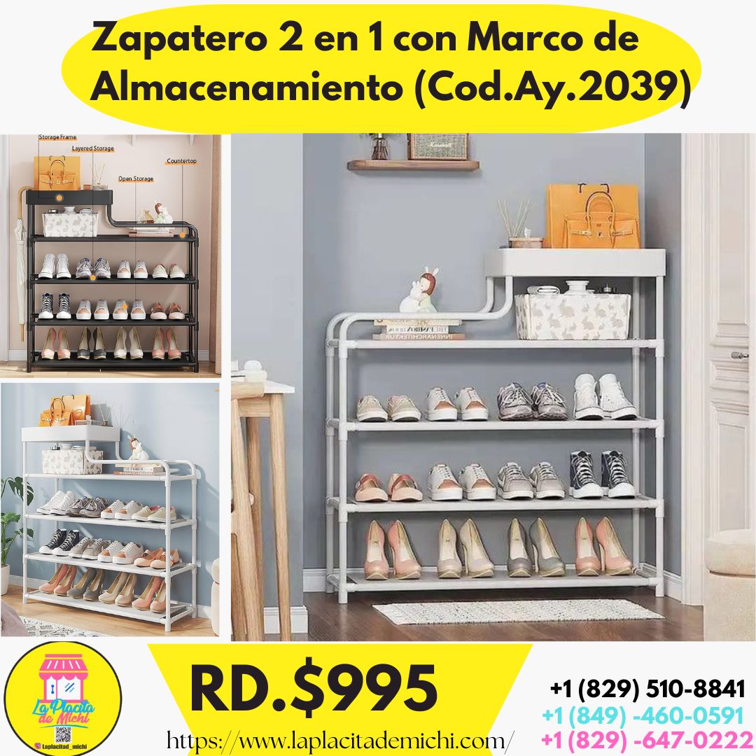 Zapatero 2 en 1 con Marco de Almacenamiento (Cod.Ay.2039)