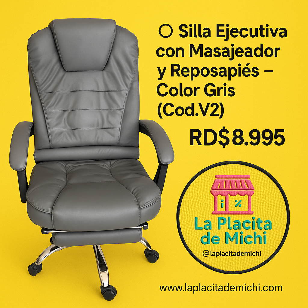 🔘 Silla Ejecutiva con Masajeador y Reposapiés – Color Gris (Cod.V2)

💰 RD$8,995