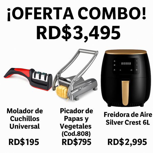 🍟✨ COMBO COCINA INTELIGENTE ✨🍟
- Freidora 6 Litros + Picador de Vegetales + Limador de Cuchillos. 

💥 Todo por solo RD$3,495 💥