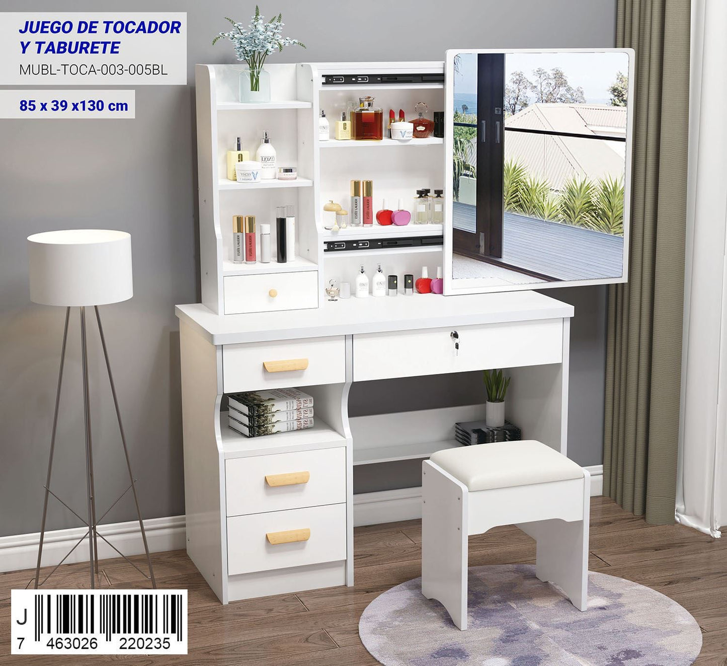 ✨ JUEGO DE TOCADOR CON ESPEJO + TABURETE ✨
(Cod.003-005BL) Blanco 
💰RD$5,995