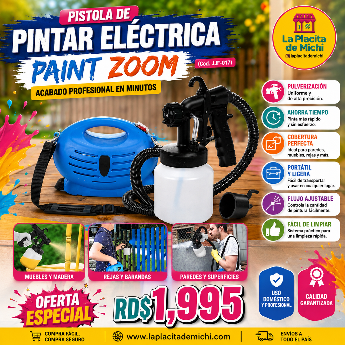 🎨⚡ PISTOLA DE PINTAR ELÉCTRICA PAINT ZOOM – ACABADO PROFESIONAL EN MINUTOS ⚡🎨 (Cod. JJF-017)

💰RD$1,995