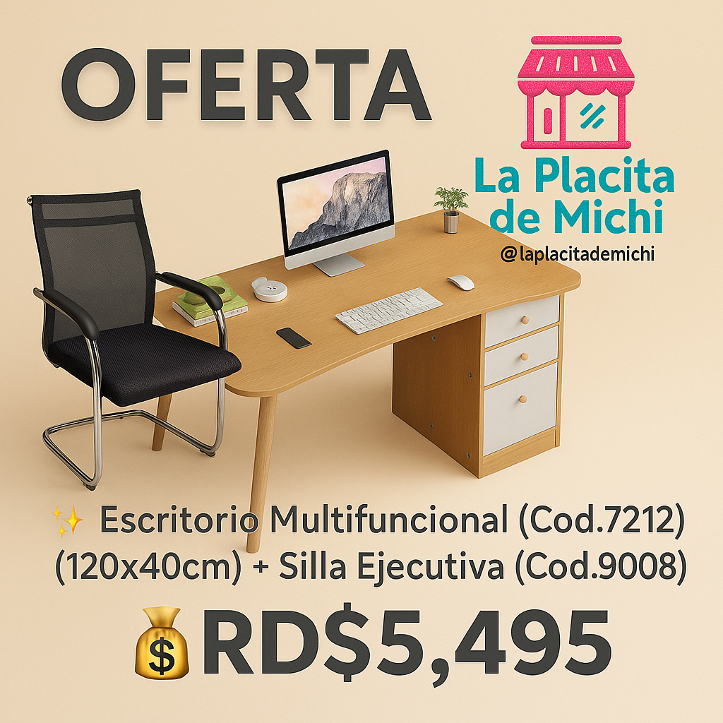 ✨ Escritorio Multifuncional (Cod.7212) (120x40cm) + Silla Ejecutiva (Cod.9008)✨

💰RD$5,495