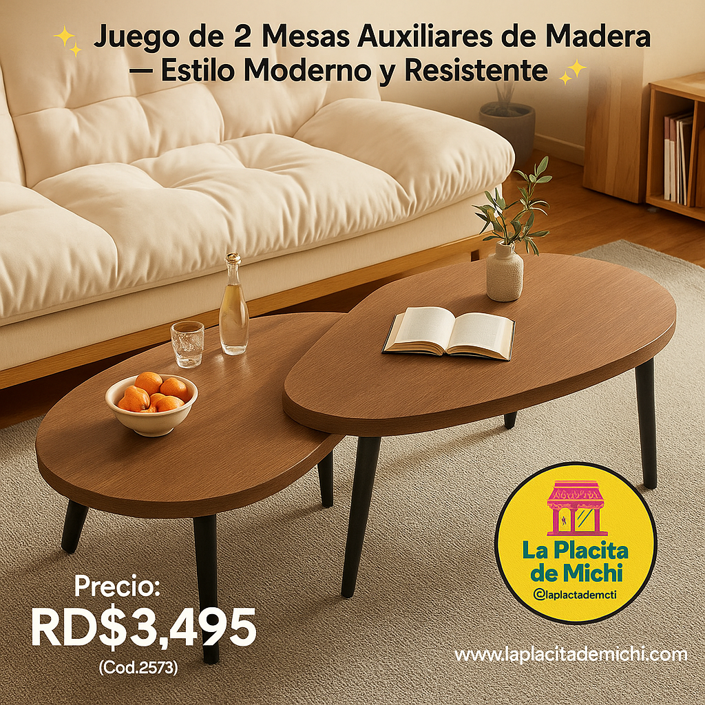 ✨ Juego de 2 Mesas Auxiliares de Madera – Estilo Moderno y Resistente ✨(Cod.2573)

💰 Precio: RD$3,495