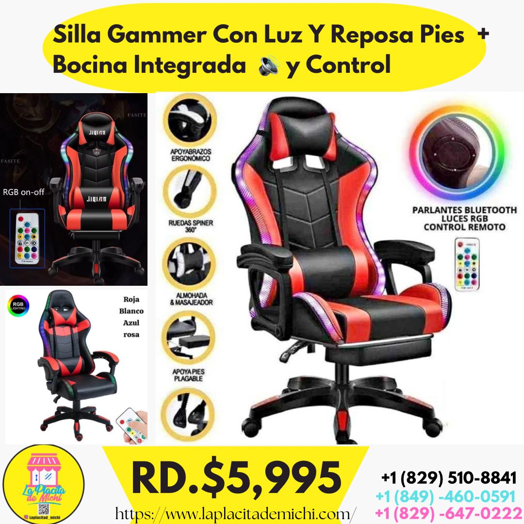Silla Gammer Con Luz Y Reposa Pies  + Bocina Integrada  🔊 y Control