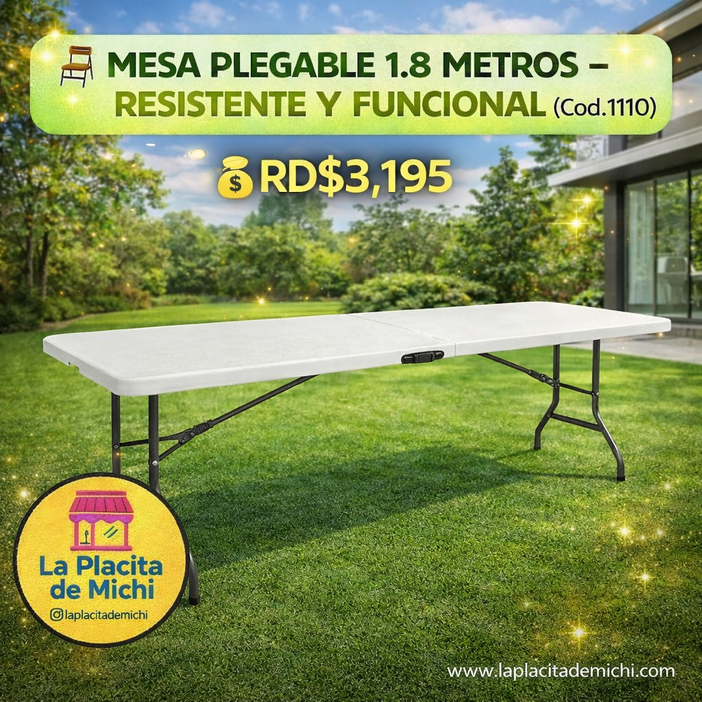 🪑 MESA PLEGABLE 1.8 METROS – RESISTENTE Y FUNCIONAL (Cod.1110)

💰 RD$3,195