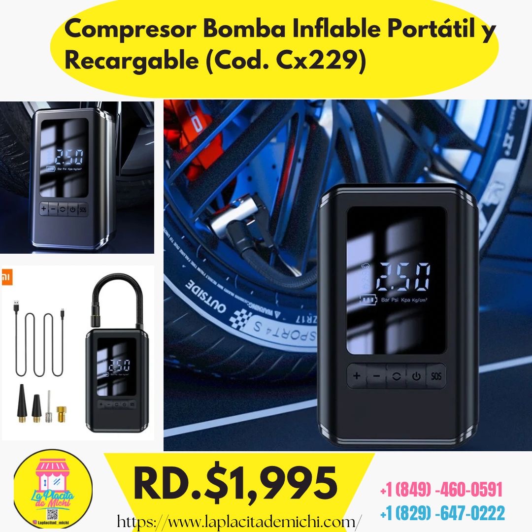 Compresor Bomba Inflable Portátil y Recargable (Cod. Cx229)