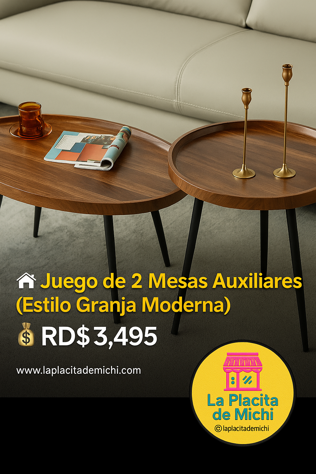 🏠 Juego de 2 Mesas Auxiliares (Estilo Granja Moderna) Cod.2572
💰 RD$3,495
