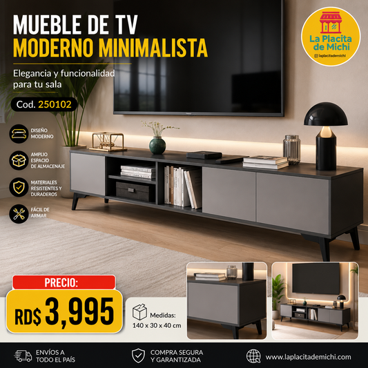 ✨📺 MUEBLE DE TV MODERNO MINIMALISTA – ELEGANCIA Y FUNCIONALIDAD PARA TU SALA ✨📺

🆔 Cod. 250102

💰RD$3,995 

📏 Medidas: 140 x 30 x 40 cm