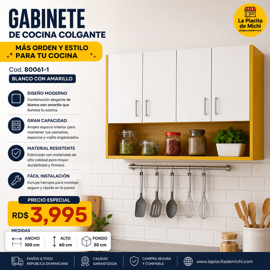 🍽️✨ GABINETE DE COCINA COLGANTE – MÁS ORDEN Y ESTILO PARA TU COCINA ✨🍽️

🆔 Cod. 80061-1 Blanco con Amarillo 

💰 RD$3,995