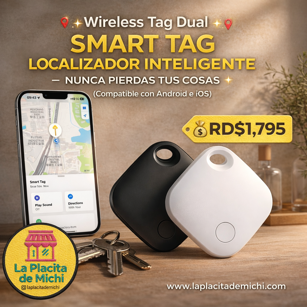 📍✨ Wirelss Tag Dual SMART TAG LOCALIZADOR INTELIGENTE – NUNCA PIERDAS TUS COSAS ✨📍(Compatible con Android e IOS) 

💰RD$1,795