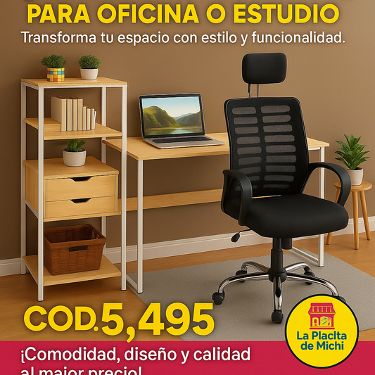 ✨🪑 Combo Ejecutivo Moderno para Oficina o Estudio 🪑✨
Transforma tu espacio con estilo y funcionalidad.

📦 Incluye:
✅ Escritorio Multifuncional (Cód. 88003)
✅ Silla Ejecutiva con Cabezal (Cód. HG)

💰 RD$5,495