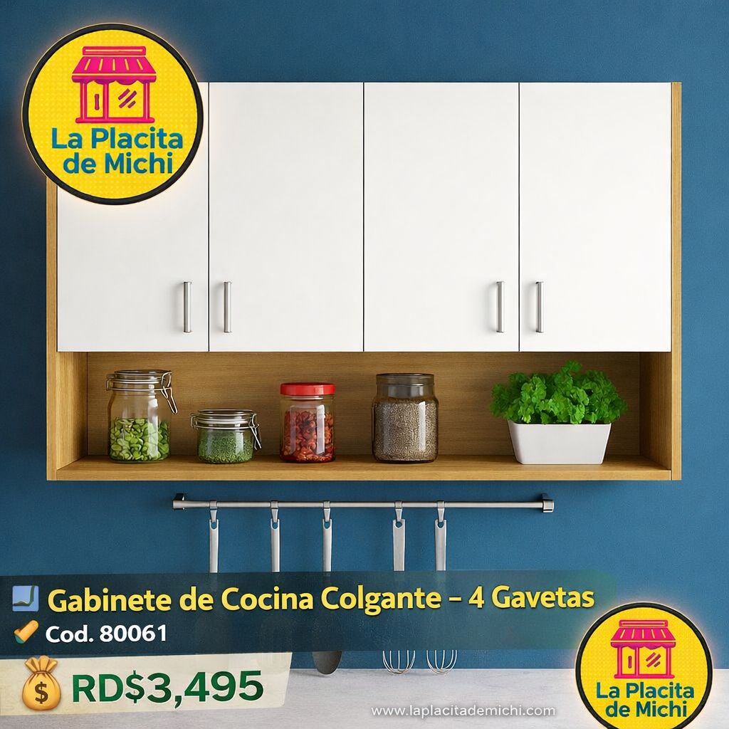 🪟 Gabinete de Cocina Colgante – 4 Gavetas
📌 Cod. 80061

💰 RD$3,495