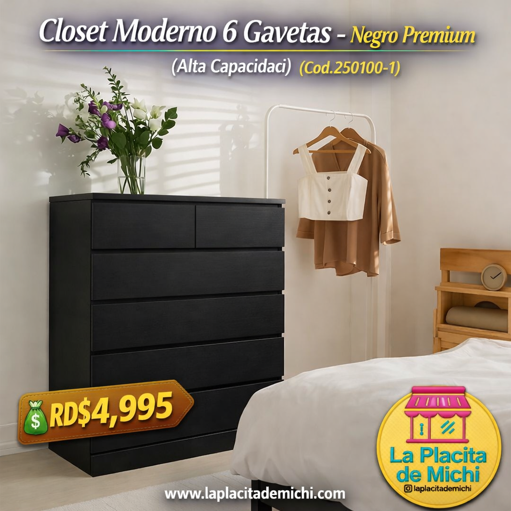 Closet Moderno 6 Gavetas – Negro Premium (Alta Capacidad) (Cod.250100-1)
💰RD$4,995