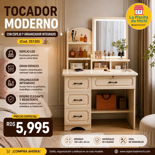 ✨🪞 TOCADOR MODERNO CON ESPEJO Y ORGANIZADOR INTEGRADO ✨🪞
🆔 (Cod. 25120)

💰RD$5,995 

📏 Medidas: 128 x 80 x 40 cm