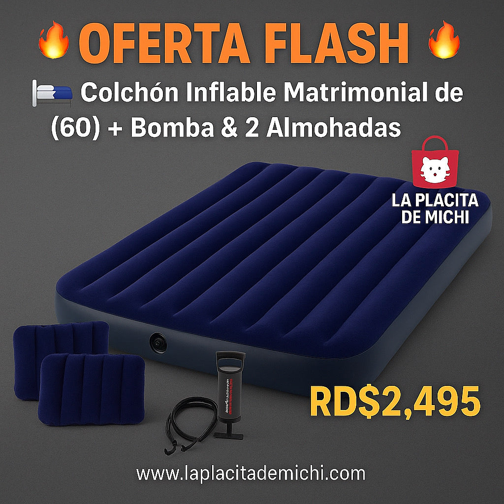 🛏️💨 Colchón Inflable Matrimonial de (60)+ Bomba & 2 Almohadas 💨🛏️

💰RD$2,495
