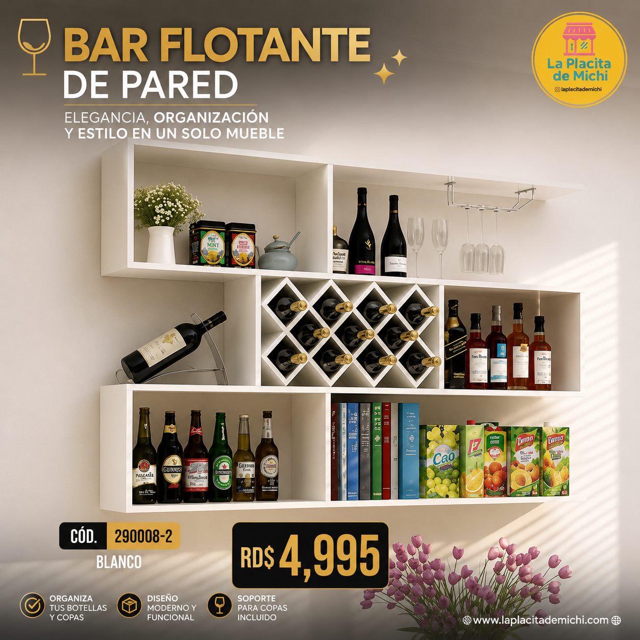 🍷✨ BAR FLOTANTE DE PARED – ELEGANCIA, ORGANIZACIÓN Y ESTILO EN UN SOLO MUEBLE ✨🍷

🆔 Cod. 290008-2 BLANCO 

💰 RD$4,995