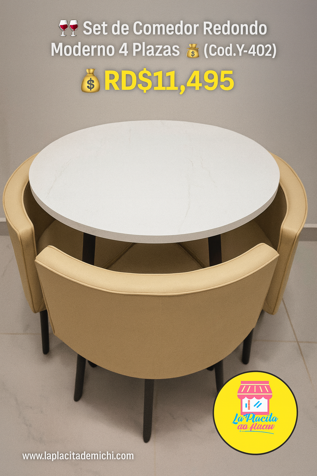 🍷✨ Set de Comedor Redondo Moderno 4 Plazas ✨🍷 (Cod.Y-402)