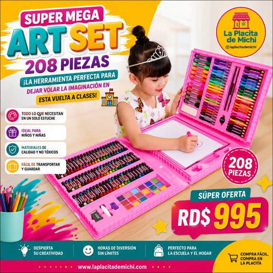 🎨 Super Mega Art Set 208 piezas – ¡La herramienta perfecta para dejar volar la imaginación en esta vuelta a clases! 🏫✏️