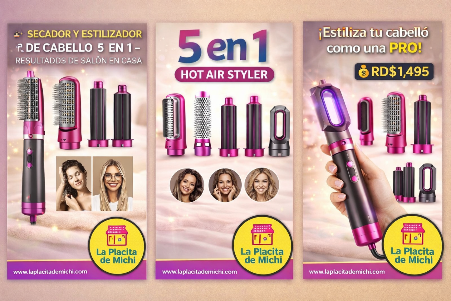 💇‍♀️✨ SECADOR Y ESTILIZADOR DE CABELLO 5 EN 1 – RESULTADOS DE SALÓN EN CASA ✨💇‍♀️

💰RD$1,495