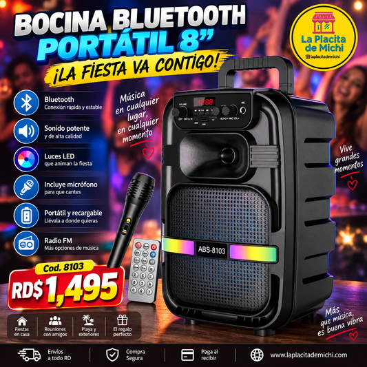 🎤🔊 BOCINA BLUETOOTH PORTÁTIL 8” CON MICRÓFONO – ¡LA FIESTA VA CONTIGO! 🔊🎤

🆔 Cod. 8103

💰 RD$1,495
