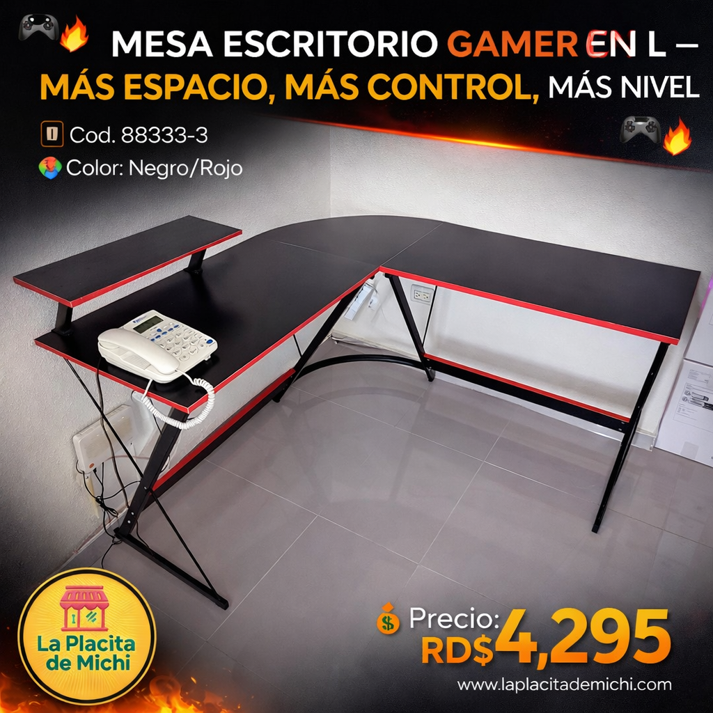 🎮🔥 MESA ESCRITORIO GAMER EN L – MÁS ESPACIO, MÁS CONTROL, MÁS NIVEL 🔥🎮
🆔 Cod. 88333-3
🎨 Color: Negro/Rojo

💰 Precio: RD$4,295