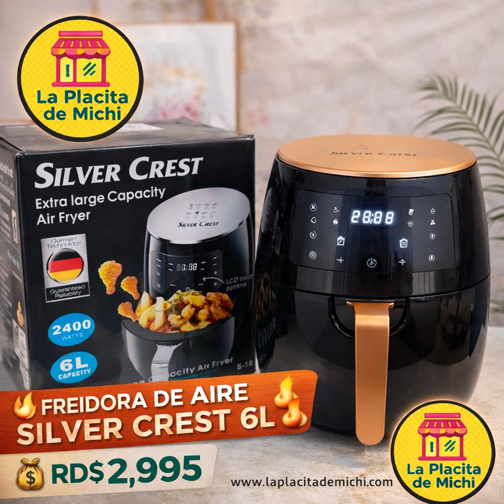 🔥🍟  FREIDORA DE AIRE SILVER CREST 6L 🍗🔥

✨ Cocina más saludable, rápida y sin aceite ✨
(Capacidad XL de 6L – 2400W)