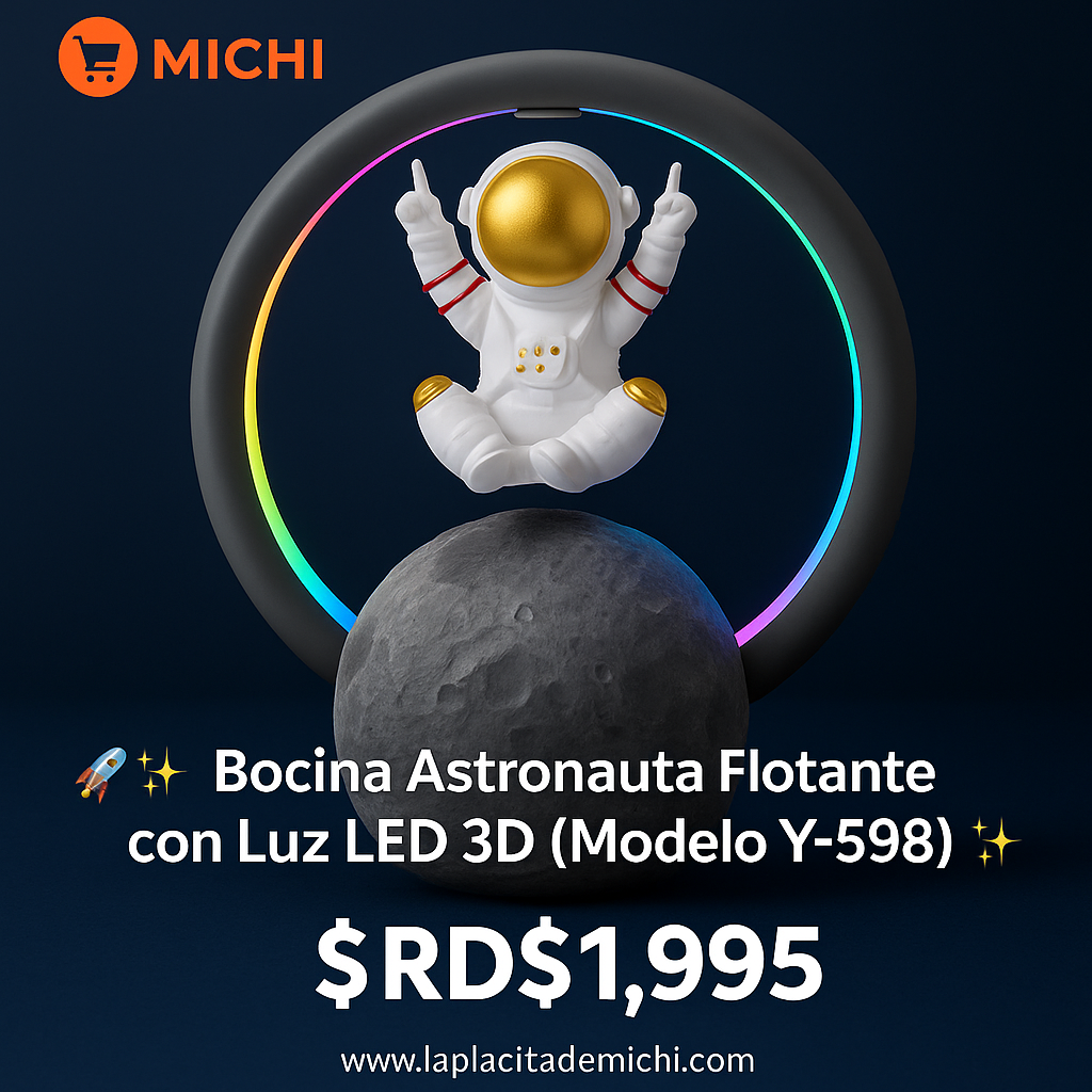 🚀✨ Bocina Astronauta Flotante con Luz LED 3D (Modelo Y-598) ✨🚀

💰RD$1,995
