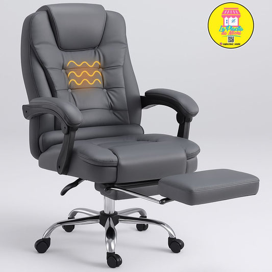 🔘 Silla Ejecutiva con Masajeador y Reposapiés – Color Gris