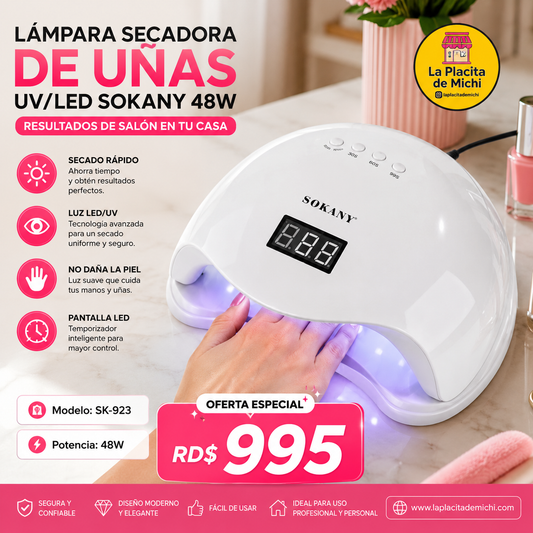 💅✨ LÁMPARA SECADORA DE UÑAS UV/LED SOKANY 48W – RESULTADOS DE SALÓN EN TU CASA ✨💅

🆔 Modelo: SK-923
💰 RD$995